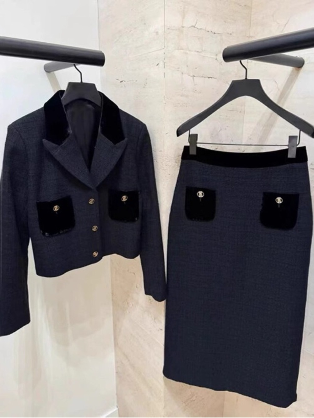 Sandro Velvet Tweed Cropped Jacket in black